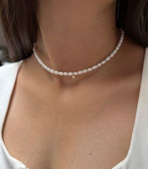 ARGINT 925 - Colier perle de cultura cu cristal Stil