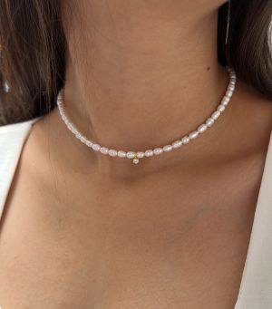 ARGINT 925 - Colier perle de cultura cu cristal Stil