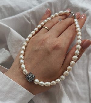 Colier perle de cultura & cristal agat Druzy Stil - HANDMADE
