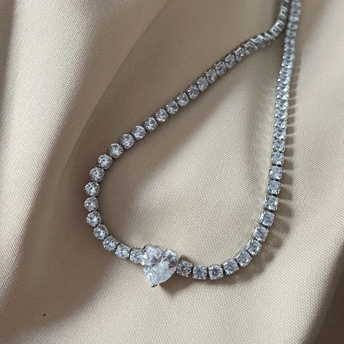 Colier tennis cu pietre zirconiu 3 mm - inima crystal