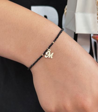 ARGINT 925 - Bratara  spinel cu INITIALA placat aur 18K 
