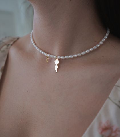 ARGINT 925 Colier perle cultura baietel si luna