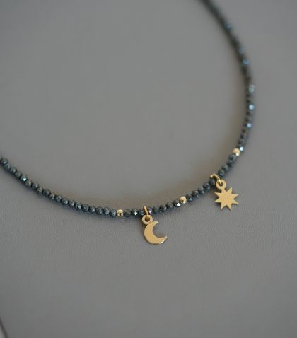 ARGINT 925 Colier pirita soare si luna