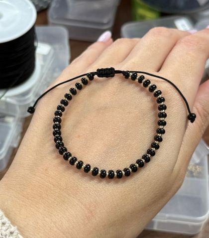ARGINT 925 - Bratara snur obsidian
