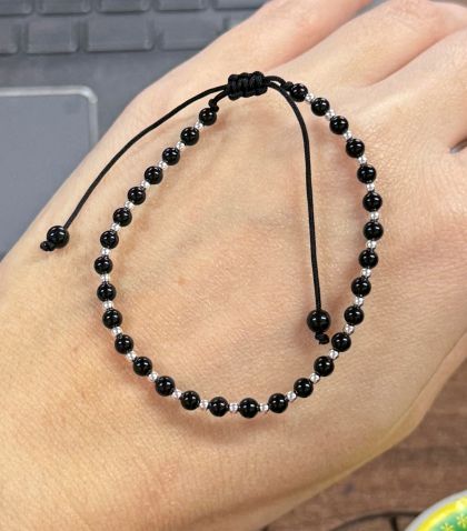 ARGINT 925 - Bratara snur bile onix