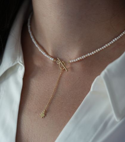 ARGINT 925 Colier perle de cultura si soare