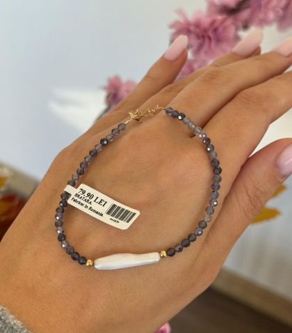 ARGINT 925 - Bratara perla de cultura, iolit 