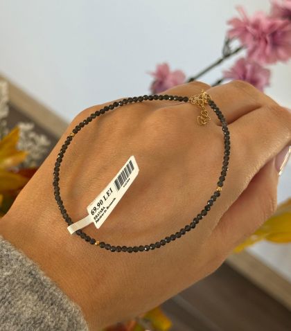 ARGINT 925 - Bratara obsidian 