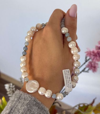 ARGINT 925 - Colier jad vopsit, perle cultura, hematit