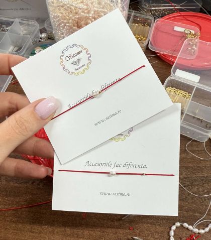 Bratara snur rosu perla de cultura si argint 925