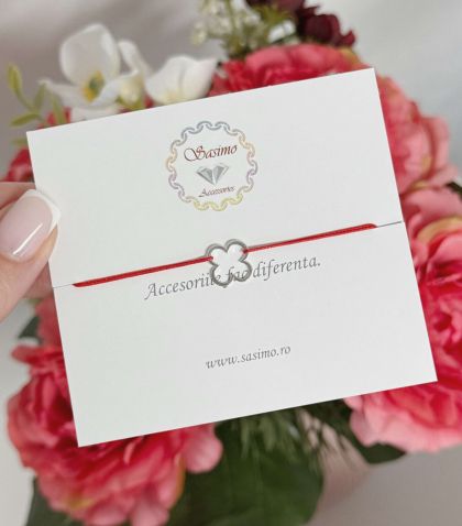 ARGINT 925 - Bratara snur rosu trifoi