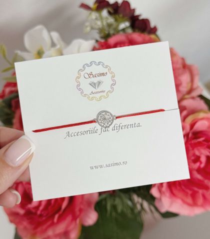 ARGINT 925 - Bratara snur rosu floare