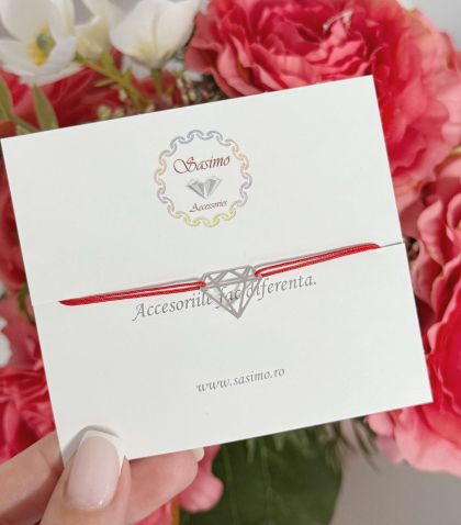 ARGINT 925 - Bratara snur rosu diamant