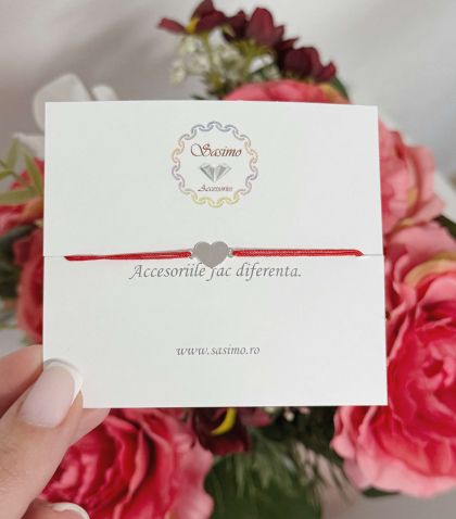 ARGINT 925 - Bratara snur rosu inima