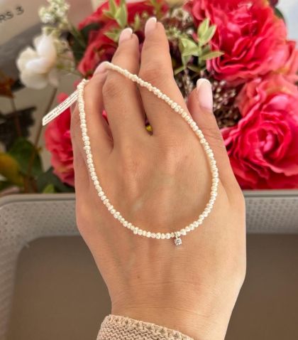 ARGINT 925 Colier perle cultura cristal