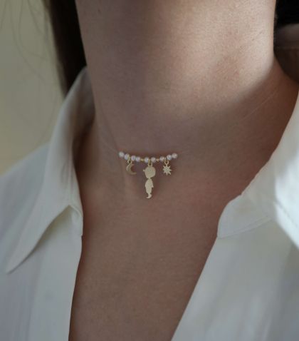 ARGINT 925 Colier soare, luna si baietel