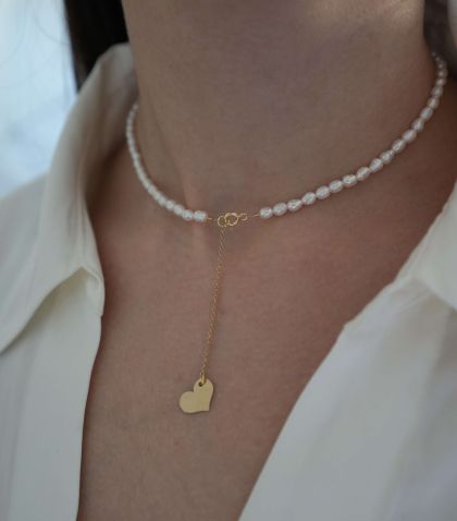 ARGINT 925 Colier perle de cultura si inima