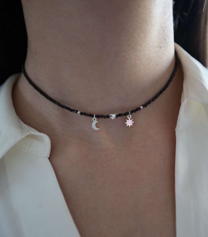 ARGINT 925 Colier inima, luna si soare