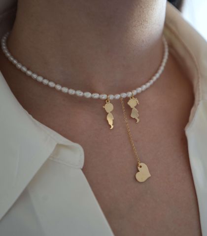 ARGINT 925 Colier perle de cultura inima si 2 copii la alegere