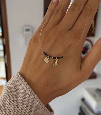 ARGINT 925 Colier fir transparent initiala si inima