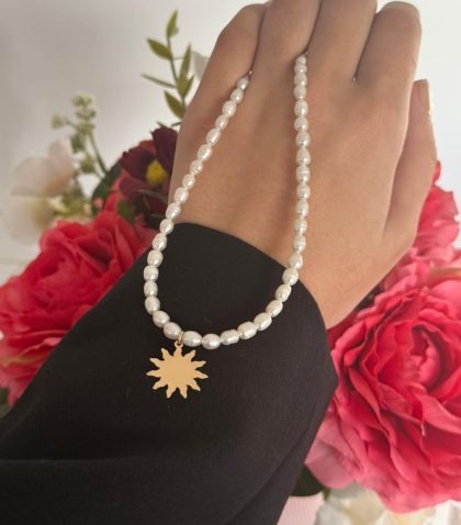 ARGINT 925 - Colier perle de cultura si soare