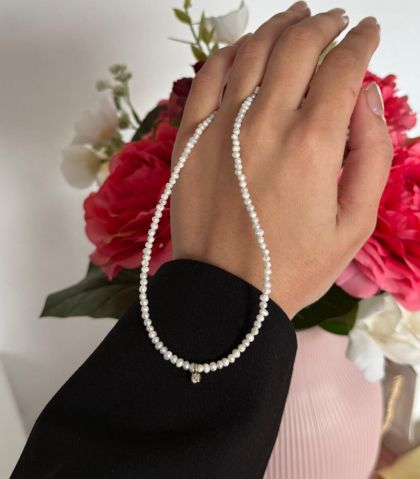 ARGINT 925 - Colier perle de cultura si cristal