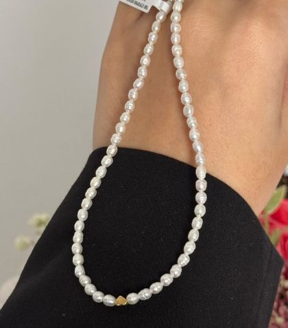 ARGINT 925 - Colier perle de cultura si inima