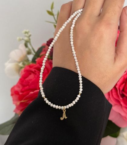 ARGINT 925 - Colier perle de cultura si initiala A