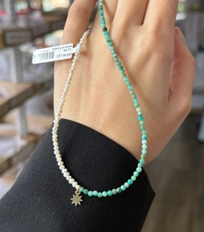 ARGINT 925 - Colier perle de cultura si amazonit natural