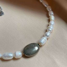 Colier perle naturale cu pirita si hematit Stil - HANDMADE