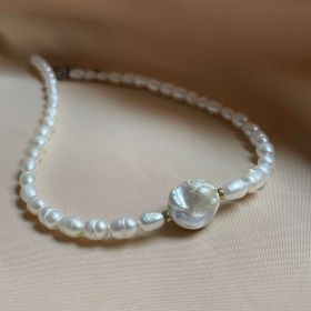 Colier perle naturale, perla baroque si hematit Stil - HANDMADE