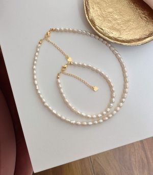 SET colier + bratara glezna perle de cultura suflat aur 18K - stil 