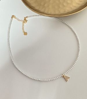 Colier perle cu initiala suflat aur 18K STIL