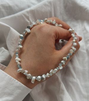 Colier perle de cultura & aquamarine Stil - HANDMADE