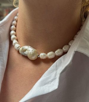 Colier perle de cultura & perla baroque Stil - HANDMADE