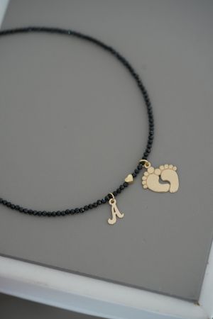 ARGINT 925 Colier picioruse bebe si initiala cristal spinel