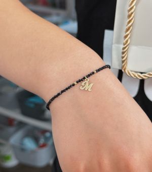 ARGINT 925 - Bratara  spinel cu INITIALA placat aur 18K 