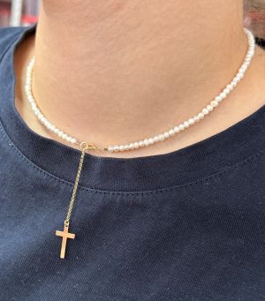 ARGINT 925 Colier perle de cultura si cruce