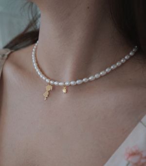 ARGINT 925 Colier perle cultura fetita si soare