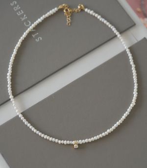 ARGINT 925 Colier perle cultura cristal