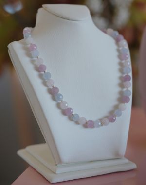 ARGINT 925 Colier aquamarine, quart si ametist