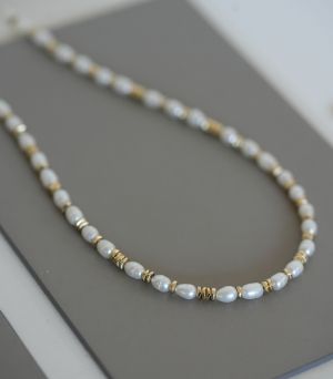 ARGINT 925 Colier perle de cultura si hematit