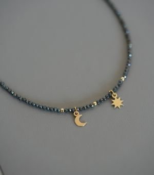 ARGINT 925 Colier pirita soare si luna