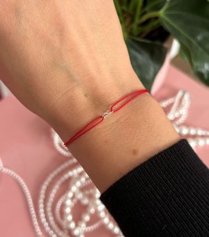 ARGINT 925 - Bratara snur rosu 2 inimi