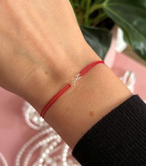 ARGINT 925 - Bratara snur rosu 3 inimi