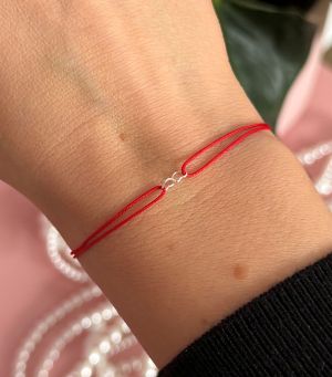 ARGINT 925 - Bratara snur rosu 2 inimi