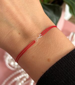 ARGINT 925 - Bratara snur rosu 3 inimi