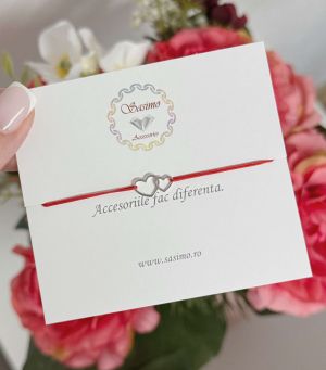 ARGINT 925 - Bratara snur rosu 2 inimi