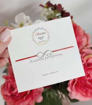 ARGINT 925 - Bratara snur rosu infinit cu inima