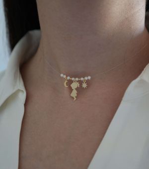 ARGINT 925 Colier soare, luna si fetita